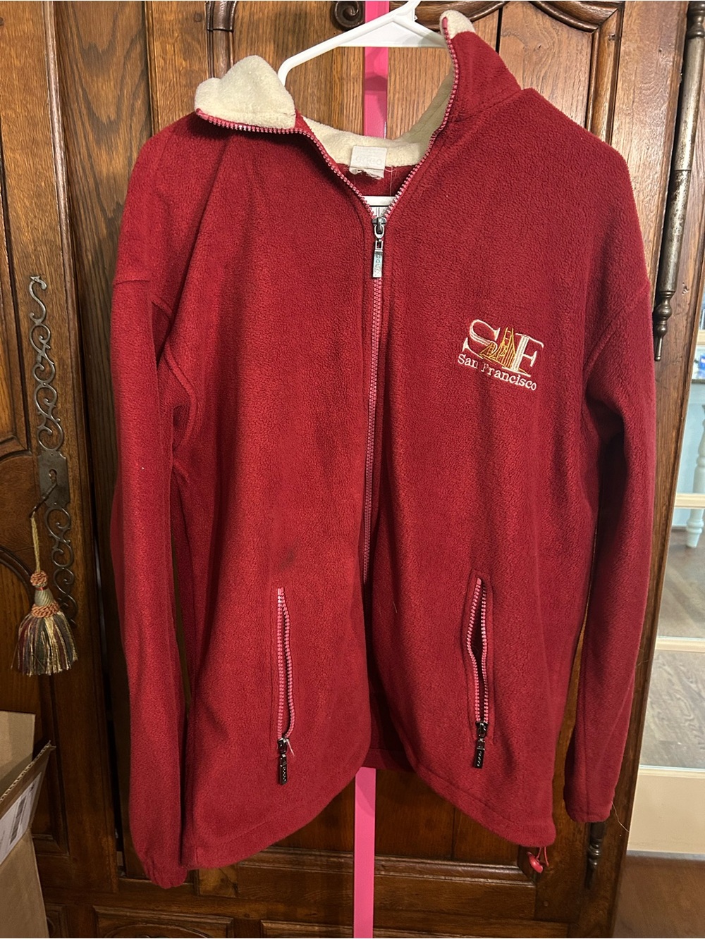 GOGO Red Zip-Up Fleece Sweater with Cream Lining